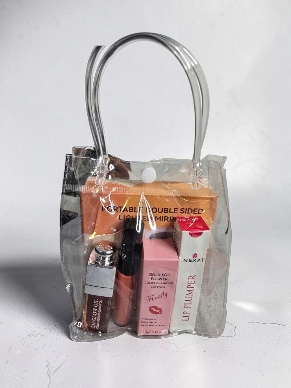Beauty Gift Set Bundle | Lighted Mirror + 4 Lip Products + Clear Cosmetic Bag |